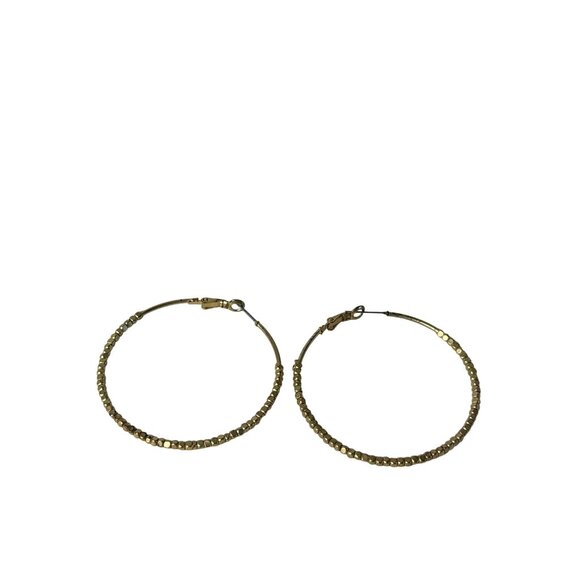 Vintage Y2K Goldtone Faceted Beaded Hoop Earrings 2 inches - Picture 1 of 3